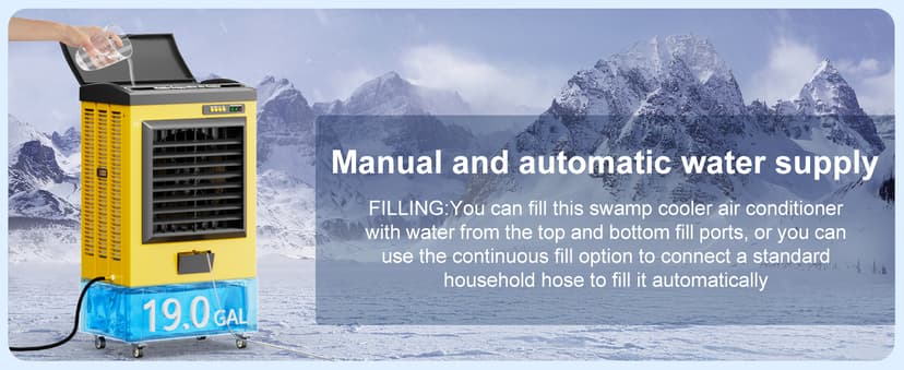 Swamp Cooler, 6500 CFM Evaporative Air Cooler, 19 Gal Water Tank Outdoor Air Conditioner, 3 Speed,5 Ice Boxes,Suitable for Indoor & Outdoor Garage,Patio,courtyard,factory workshop,50inch