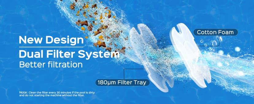 WYBOT A1 Cordless Robotic Pool Cleaner, Automatic Pool Vacuum with 120 Mins, Double Filters, LED Indicator, Fast Charging, Ideal for Above Ground & In-ground Flat Pools - Blue & Grey