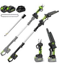 2-in-1 Cordless Pole Saw, 6 Inch Brushless Pole Chainsaws Mini Handheld Chainsaw with 2× 21V Batteries, 6.5lb Lightweight, Auto Oiling, 15 FT MAX Extension Pole Saws for Tree Trimming