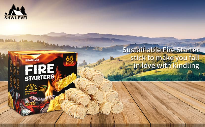 Shwuevei 65 pcs Fire Starter - Natural Fire Starters for Fireplace, Pellet Stove & Wood, Fire Pit, Smoker, BBQ, Chimney, Pizza Oven - Fire Starters for Grill, Charcoal Starter