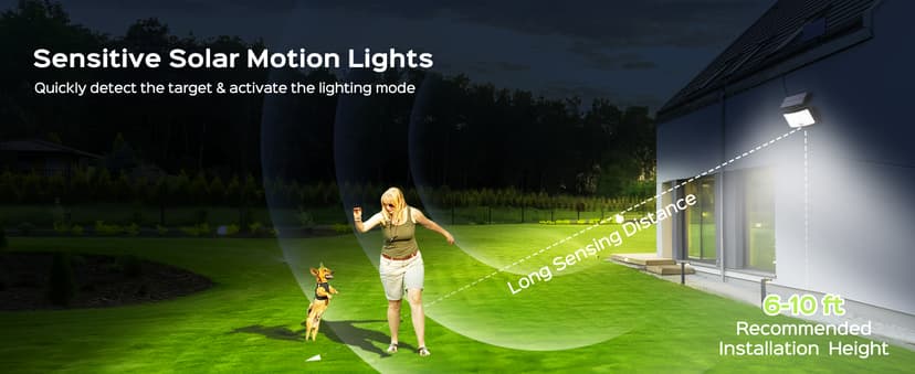 Adiding Solar Outdoor Lights, 3500LM LED Flood Lights with 16.4 Ft Cable, Remote Control Solar Motion Sensor Lights with 3 Modes, Solar Powered Security Lights for Outside Patio, Yard, Garage, 2 Pack