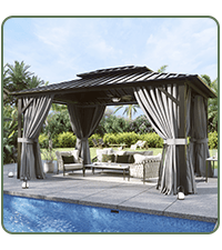 Aoxun 10'x12' Hardtop Gazebo, Aluminum Frame Canopy with Double Galvanized Steel Roof, Outdoor Metal Pavilion with Netting, Curtains for Backyard, Patio and Deck