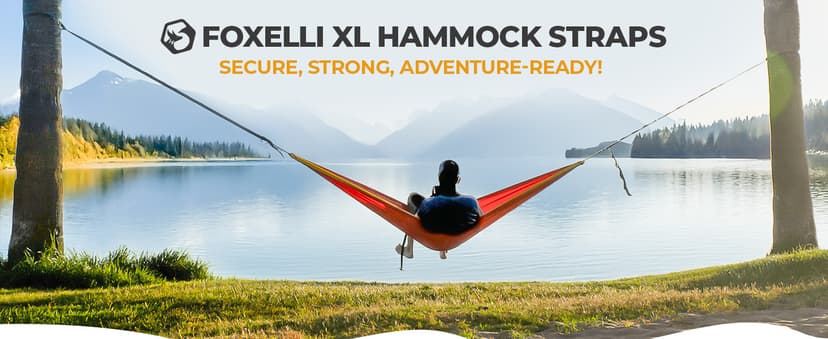 Foxelli XL Hammock Straps - Extra Long 20FT Heavy Duty No-Stretch Suspension System, 40+2 Loops, 2000 LBS Capacity, for Indoor/Outdoor Use – Set of 2 Straps & Carry Bag