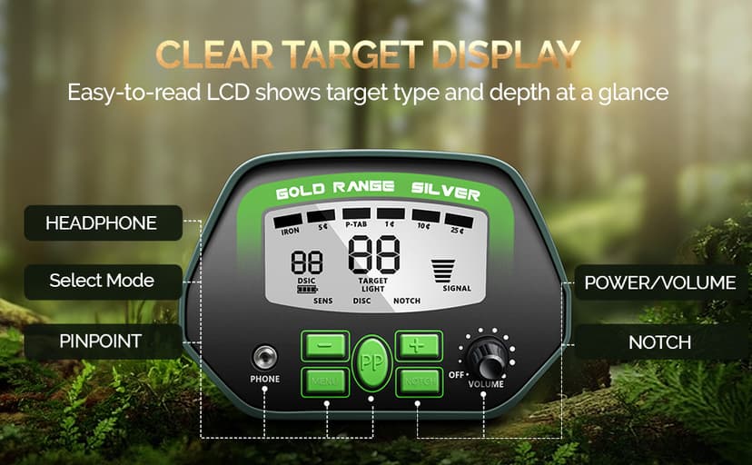 Metal Detector for Adults Professional - IP68 Waterproof Metal Detector, High Accuracy, A-M, Disc, Notch & Pinpoint Modes, Bigger LCD Display, 10” Waterproof Search Coil, New Advanced DSP Chip
