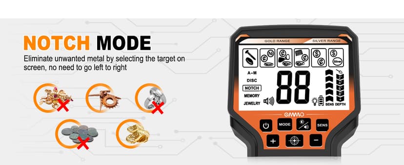 OMMO Metal Detector for Adults & Kids, 10" IP68 Waterproof Gold Detector with 6 Modes, Adjustable Stem & Headphones - 1800mAh USB C Rechargeable for Beach, Parks & Underwater Treasure Hunting