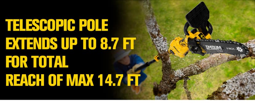 IMOUMLIVE 2-IN-1 Cordless 8 Inch Pole Saw & Chainsaw, 21V 3Ah Battery, 14.7ft Max Reach, 8.3lb Lightweight, Powered Pole Saws for Tree Trimming, Tree Trimmer for Branch Cutting