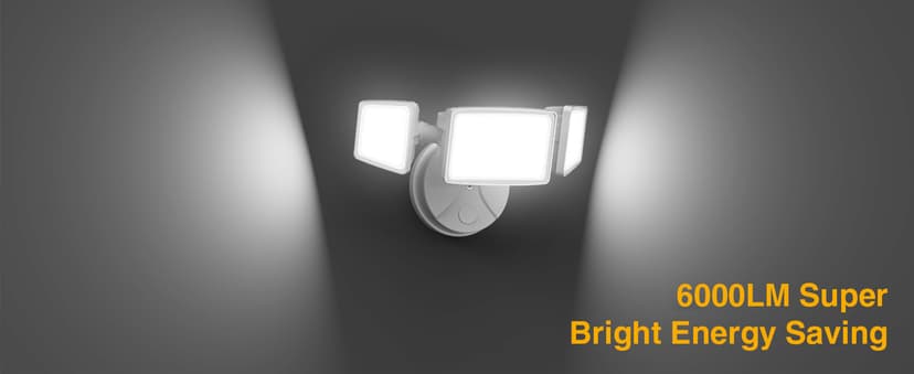 Onforu 60W Flood Lights Outdoor, 6000LM Brightness Security Lights Switch Controlled, 3 Adjustable Heads, IP65 Waterproof, 6500K Wall Mount Exterior LED Flood Light