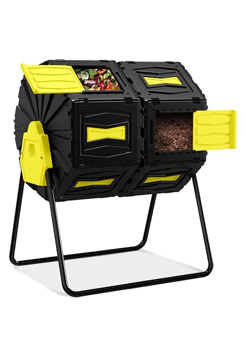 Compost Tumbler, Easy Assemble & Efficient Outdoor Compost Bin, 45 Gallon/170 Liter Large Dual Chamber Rotating Composter for Garden, Kitchen, and Yard Waste, Orange Door