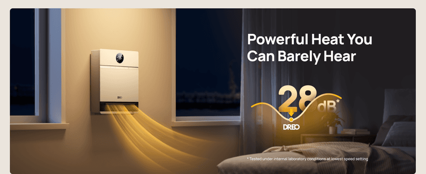 Dreo Smart Wall Heater, IP24 Electric PTC Space for Indoor Use, 30 Oscillation, Adjustable Thermostat, Remote Control, Works With Alexa, 24H Timer, Easy-Mounted for Bedroom, Office
