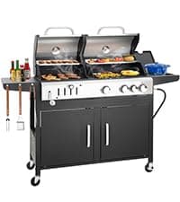 GREEN PARTY BBQ Charcoal Grill with Offset Smoker, 2 in 1 Smoker and Charcoal Grill combo, 512 Square Inch Space Barrel Charcoal Smoker Grill for Outdoor Camping Patio Backyard Cooking, Medium
