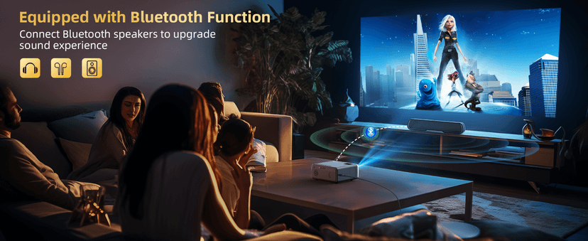 FUDONI Projector with WiFi and Bluetooth 4K Supported, Upgraded Outdoor Movie Projectors Native 1080P FHD 12000L, Video Proyector for Home Theater, Compatible w/HDMI/USB/iOS/Android/Windows/TV Stick