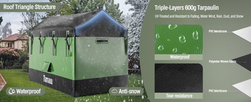 XXL 310 Gallon Extra Large Deck Box, Waterproof Outdoor Storage Box with Taller Side Panels for Patio Furniture Cushions, Pools and Garden Tools Green & Black