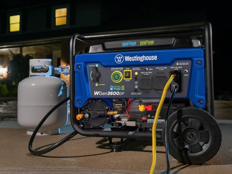 Westinghouse 4650 Peak Watt Dual Fuel Portable Generator, Remote Electric Start with Auto Choke, RV Ready 30A Outlet, Gas & Propane Powered