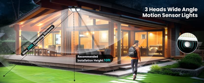 Tuffenough Solar Outdoor Lights 2500LM 210 LED Security Lights with Remote Control,3 Heads Motion Sensor Lights, IP65 Waterproof,270° Wide Angle Flood Wall Lights with 3 Modes(2 Packs)