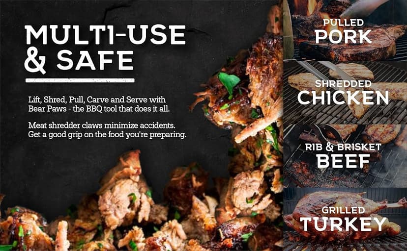 Bear Paws Meat Claws - The Original Meat Shredder Claws, USA Made - Easily Lift, Shred, Pull and Serve Meats - Ultra-Sharp, Ideal Meat Claws for Shredding Pulled Pork, Chicken, Beef, Turkey - Orange