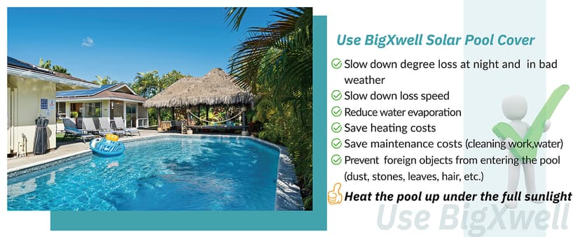 BigXwell Solar Pool Cover, Blue 16-mil 12 x 24 Foot Rectangle Solar Blanket for In-Ground Pools, 1600 Series Heavy-Duty Insulating Pool Heater Covers for Swimmer