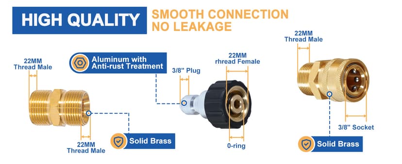TOOLCY Wearproof Pressure Washer Hose 50ft, 3400 PSI Kink Resistant Power Washer Hose 1/4 in., Replacement Power Wash Hose with M22 and 3/8" Quick Connection Kit for Gas & Electric