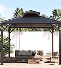 Modern Shade 10'x10' Hardtop Gazebo with Galvanized Steel Roof & 4 LED Lights - Permanent Metal Gazebo Outdoor Pavilion for Backyard, Deck, Garden - All-Weather Patio Cover