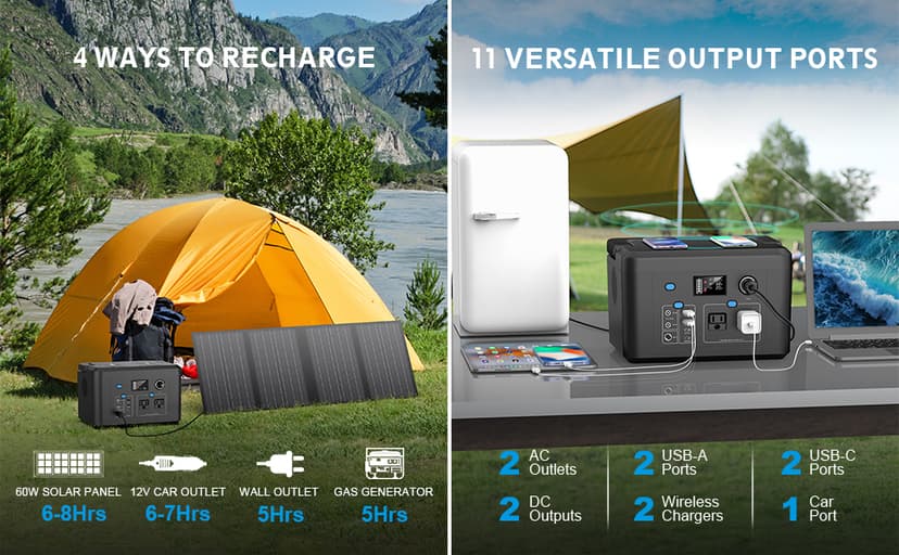 Portable Power Station 600W, Powkey 296Wh Battery Backup with 2 Pure Sine Wave AC Outlets, USB-C PD100W and 2 Wireless Chargers, Solar Generator (Solar Panel Optional) for Outdoor Camping/RVs/Home Use