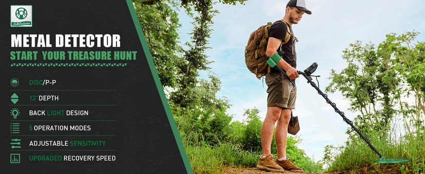 Metal Detector for Adults Waterproof-Professional Higher Accuracy Gold Detector with LCD Display,5 Mode,Advanced DSP Chip 12" Coil(Green)