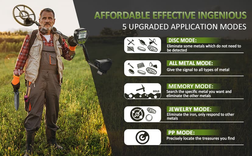 DR.ÖTEK Metal Detector for Adults Professional, Gold Metal Detector, Pinpoint & Exclusive Memory Mode, Higher Accuracy, IP68 Waterproof Coil, Bigger Backlit LCD Display, New Advanced DSP Chip, Green