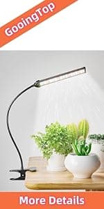 GooingTop LED Grow Light,6000K Full Spectrum Clip Plant Growing Lamp with White Red LEDs for Indoor Plants,5-Level Dimmable,Auto On Off Timing 4 8 12Hrs