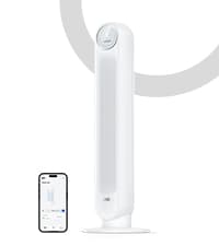 Dreo Tower Fan for Bedroom, 25ft/s Velocity 28dB Quiet Floor Fan, 90° Oscillating Fans for Indoors with 4 Speeds, 4 Modes, 8H Timer, Bladeless Standing Fan, Black, Nomad One (DR-HTF007)