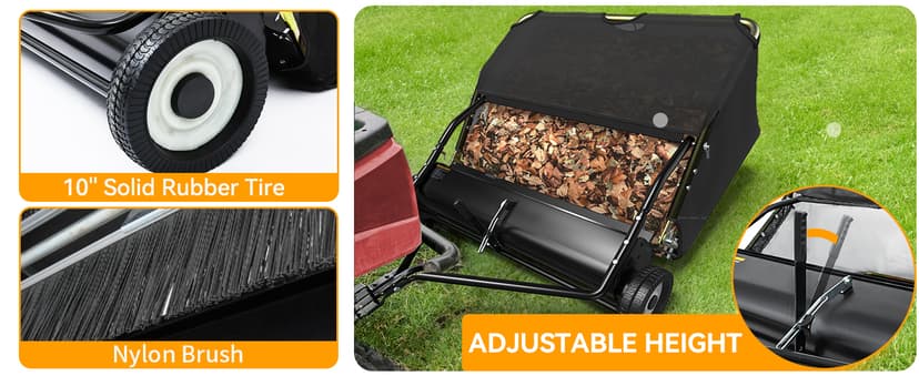 YINTATECH 48" Lawn Sweeper, Tow Behind Leaf Collector, Pine Needle, Pine Cone, Grass Sweeper,Black
