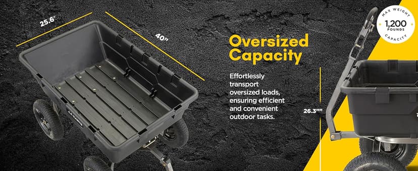 Gorilla Carts Heavy Duty Poly Utility Dump Wagon Garden Cart w/Pneumatic Tires, 6 Cu Ft - 1200 lb Capacity Outdoor Wheelbarrow for Yard, Landscaping & Gardening, Lawn Tractor or ATV Towable