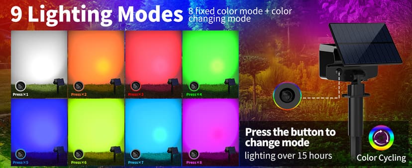 Solar Spot Lights Outdoor Color Changing 27 LEDs Solar Light Outdoor Waterproof 9 Lighting Modes Multicolor RGB Solar Powered Christmas Lights Adjustable Colored Landscape Spotlights- 10 Pack
