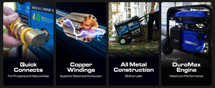 DuroMax XP13000HXT 13,000-Watt 500cc Tri Fuel Gas Propane Natural Gas Portable Generator with CO Alert, Black/Blue