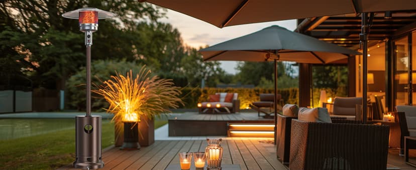 48,000 BTU Propane Heater Outdoor Patio Heaters with Wheels, Patio Heater Deck Porch for Outdoor Use Camping Backyard Commercial,Double-Layer Stainless Steel Burner, 87" H