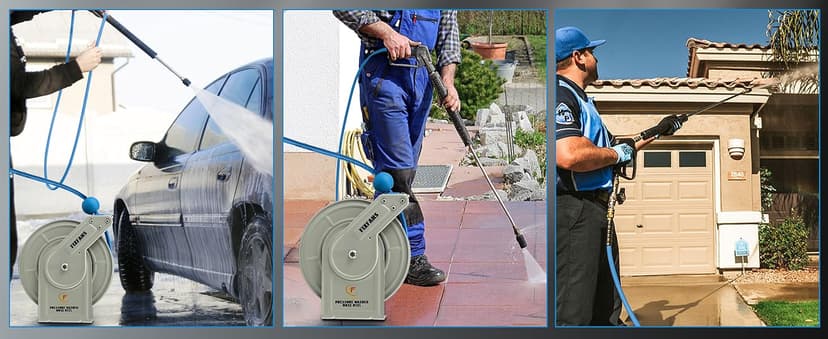 Pressure Washer Hose Reel with Hose, 1/4" × 60ft Retractable Power Washer Hose Reel, Heavy Duty Hose Reel Auto Rewind, Wall Mounted, 3600 PSI