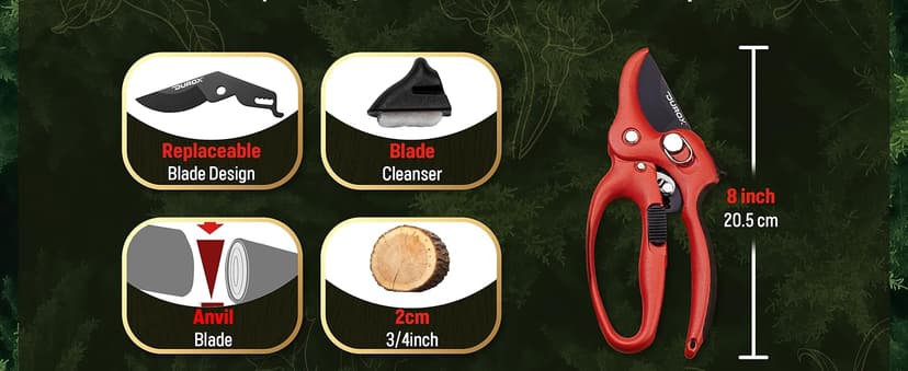 DUROX - Ratchet Pruning Shears, Garden Shears with 3x Cutting Power. Effort-Saving Heavy-Duty Anvil Pruners. Replaceable Blade Cutting Blade Design. Ideal Secateurs for Precise Trimming, Model DGR-01