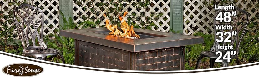 Fire Sense 62745 Armstrong Basketweave Aluminum Convertible Gas Fire Pit Table 55000 BTU Multi-Functional Outdoor Firepit with Fire Bowl Lid, Nylon Cover Clear Fire Glass Bronze Finish - Rectangular