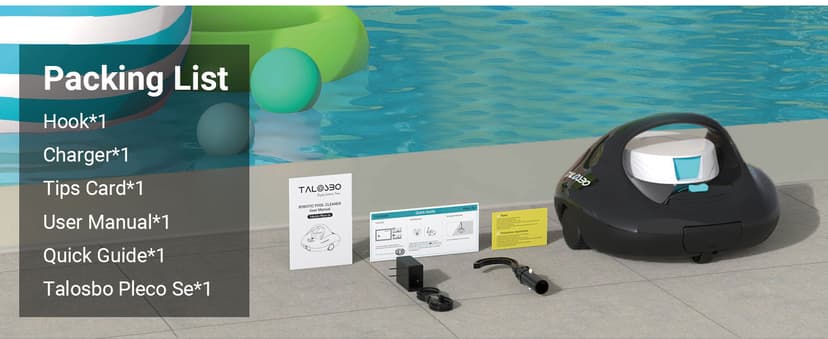(2025 Upgraded) TALOSBO Pleco Se Cordless Pool Vacuum Cleaner Up to 130 Mins Runtime, Robotic Pool Cleaner with 2.5H Fast Charge, Ideal for Flat Above Ground and Inground Pools up to 861 Sq. Ft.