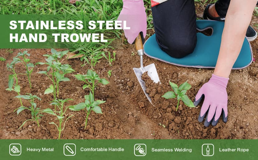 Garden Trowel, Bend-Proof Stainless Steel Hand Trowel, Comfortable Grip Wood Handle Trowel Garden Tool, Large Shovel Head Gardening Trowel for Transplanting Seedlings, Weeding, and Planting