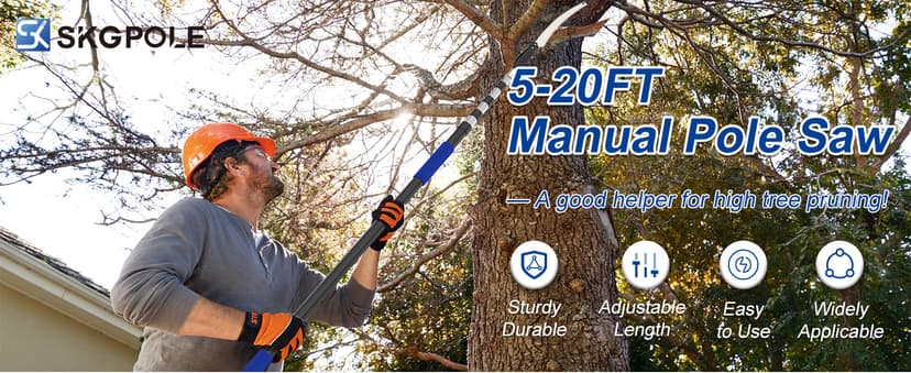 26FT Reach Pole Saws for Tree Trimming, Manual Pruning Pole Saw with 5-20FT Telescoping Extension Pole, Tree Pruner Tree Trimmer with 19" 3X Detachable Saw for Yard Garden Trees Palms Shrubs