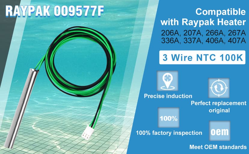 009577F Pool Temperature Sensor Lid Units Replacement for Heater Spa, Compatible with Heater 206A, 207A, 266A, 267A, 336A, 337A, 406A, 407A, 3 Wire NTC 100K