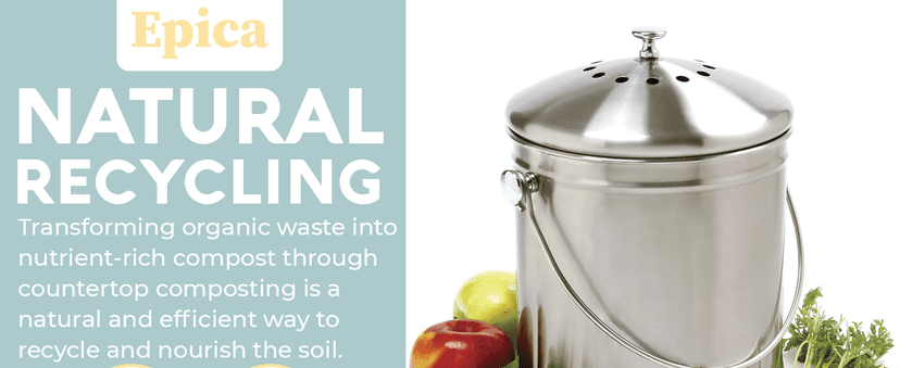 EPICA Countertop Compost Bin Kitchen | 1.3 Gallon | Odorless Composting Bin with Carbon Filters | Indoor Compost Bin with Lid | Stainless Steel Kitchen Composter for Food Scraps & Waste Recycling