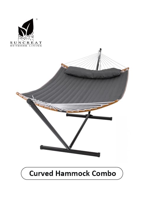 SUNCREAT Double Hammock, Extra Large Quilted Fabric Swing with Hardwood Spreader Bars & Detachable Pillow, Heavy Duty, Perfect for Indoor/Outdoor Patio, Deck, Yard, Blue&Aqua
