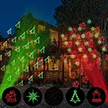 Christmas Projector Lights Outdoor, Waterproof Christmas Laser Lights Landscape Spotlight Decorative Stage Lights with Red and Green Xmas Patterns for Party Garden Patio Wall Ceiling Floor