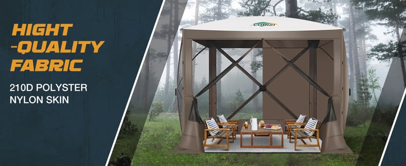 COBIZI Pop Up Gazebo Screen Tent Screen House for Camping, 8FTx8FT Screen Room with Sidewalls and Mosquito Netting, Hub Tent Instant Screened Canopy with Carrying Bag and Ground Stakes, Brown