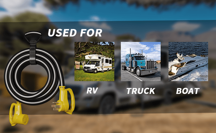 30 FT 50 Amp RV/EV Extension Cord Outdoor with Grip Handle, 4 Prong Flexible Heavy Duty 6/3+8/1 Gauge STW RV Power Cord Waterproof, NEMA 14-50P to 14-50R, Black-Yellow, ETL Listed