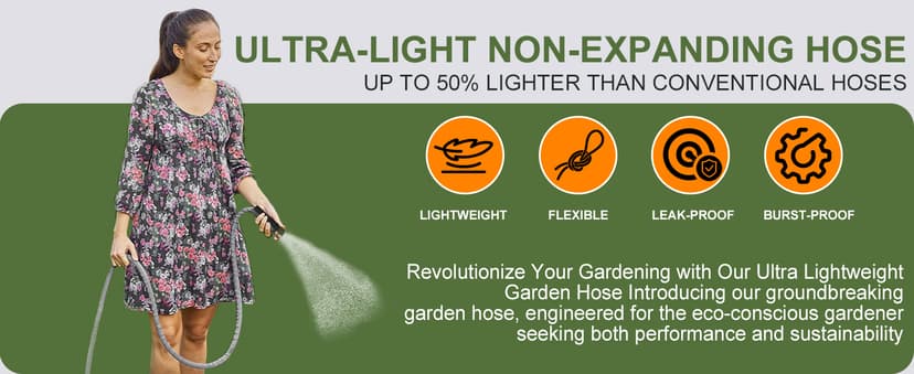 2025 Upgraded 50FT Non-Expanding Garden Hose, Ultra-Light & Flexible Water Hose - Burst-Resistant, Kink-Free, High-Pressure, All-Weather Use for Lawns, Gardens, and Outdoor Cleaning