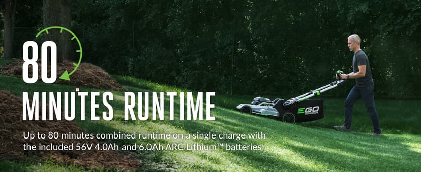 EGO Power+ LM2123SP-2 21-Inch 56-Volt Cordless Self-Propelled Brushless Lawn Mower with Touch Drive, with 4.0Ah, 6.0Ah Batteries, and 550W Rapid Charger