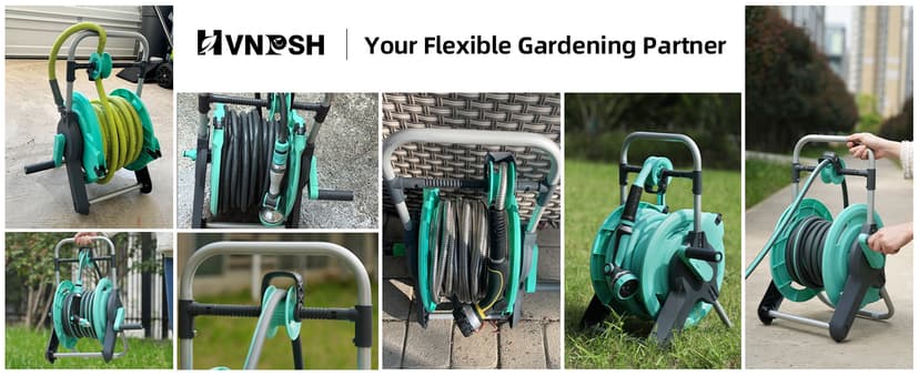 Portable Garden Hose Reel Cart, Hold Up to 50-75 Ft Hose, Wall Mounted Water Hose Reel, Mobile Garden Hose Holder Tools With Built-In Guide, for Outside Car Washing, Watering