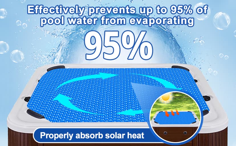 Solar Hot Tub Spa Bubble Cover Blanket for 6 7 Ft Square Inflatable Hot Tub Spa Pool Thermal Insulation Floating Bubble Wrap Covers Blankets(7 x 7 Ft)