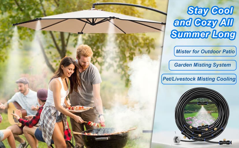 GOXAWEE Misting System, 75FT (23M) Misting Line + 28 Brass Mist Nozzles + Brass Adapter(3/4"), Misters for Outside Patio Cooling Outdoor Garden Greenhouse Trampoline for Waterpark
