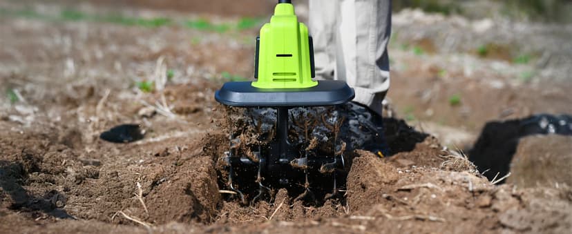 SnapFresh Cordless Tiller Cultivator, 20V Electric Garden Tiller with 4.0AH Battery and Fast Charger, 300 PRM Battery Powered Rototiller, 9" Width 6.6" Depth, 3 Speed Handheld Tiller with Steel Tines